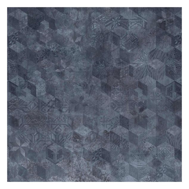 Blue wallpaper Geometrical Vintage Pattern with Ornaments Blue
