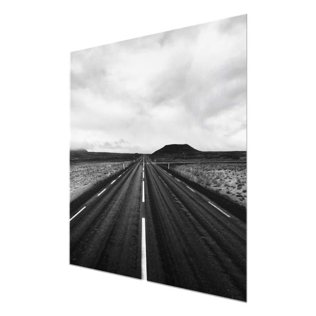 Black and white art Straight Road In Iceland