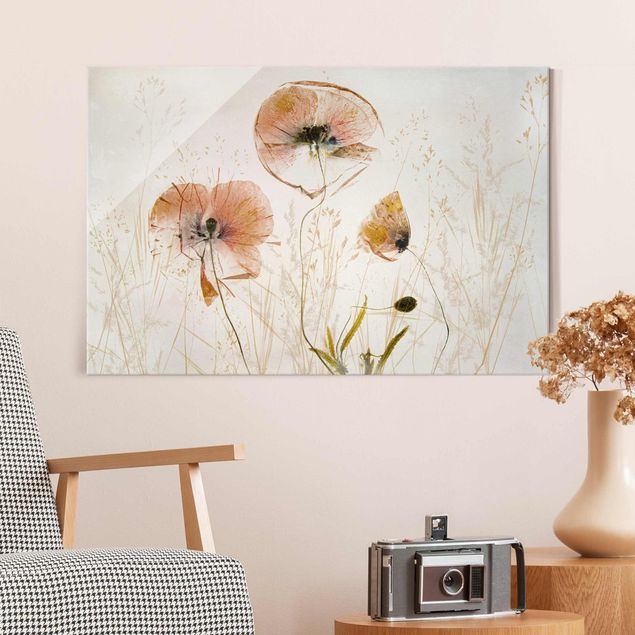 Glass prints poppy Dried Poppy Flowers With Delicate Grasses