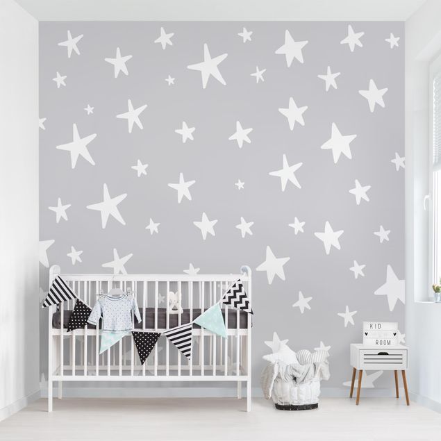 Nursery decoration Drawn Big Stars Up In Grey Sky