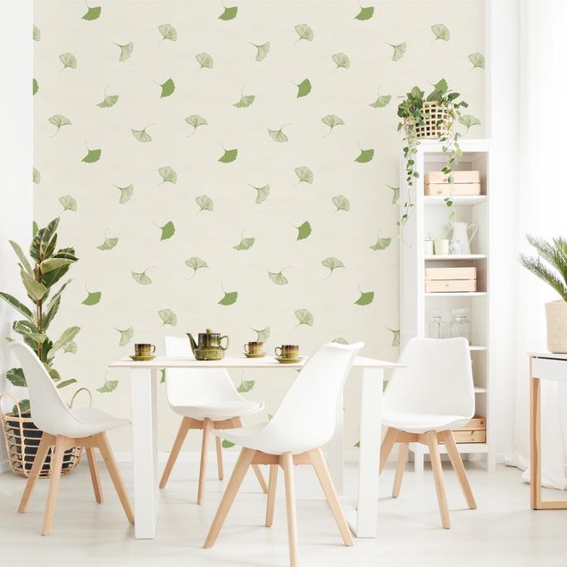 Wallpapers modern Gingko Leaf Pattern In Green