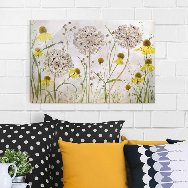 Glass prints flower Allium And Helenium Illustration