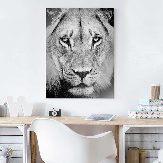 Glass prints black and white Old Lion