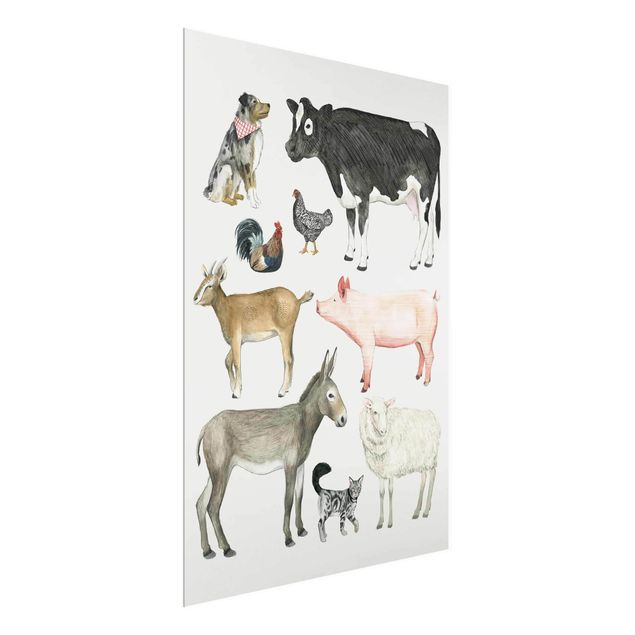 Glass prints pieces Farm Animal Family I