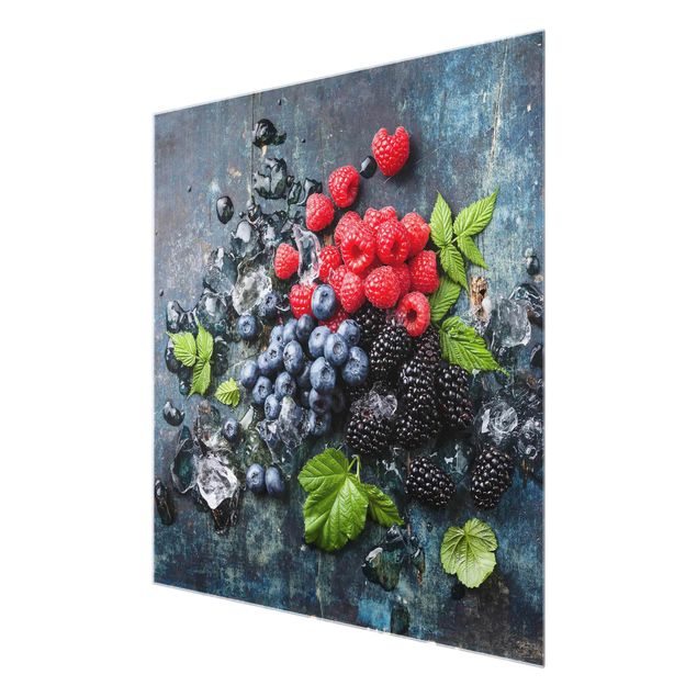 Prints Berry Mix With Ice Cubes Wood