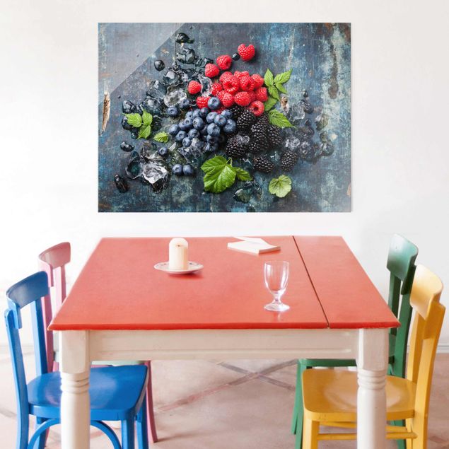 Prints fruit Berry Mix With Ice Cubes Wood