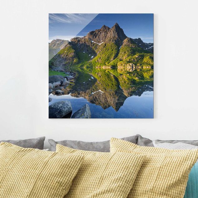 Kitchen Mountain Landscape With Water Reflection In Norway