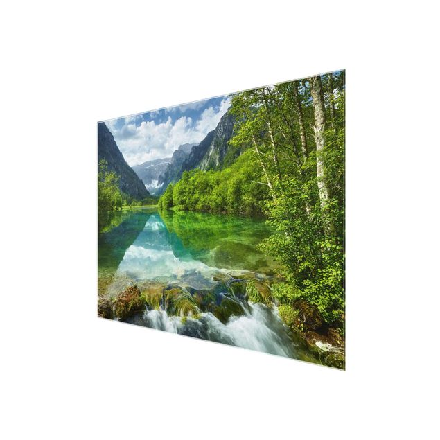 Glass prints landscape Mountain Lake With Water Reflection