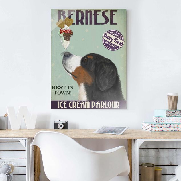 Glass prints pieces Bernese Mountain Dog With Ice