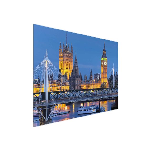 Glass prints architecture and skylines Big Ben And Westminster Palace In London At Night