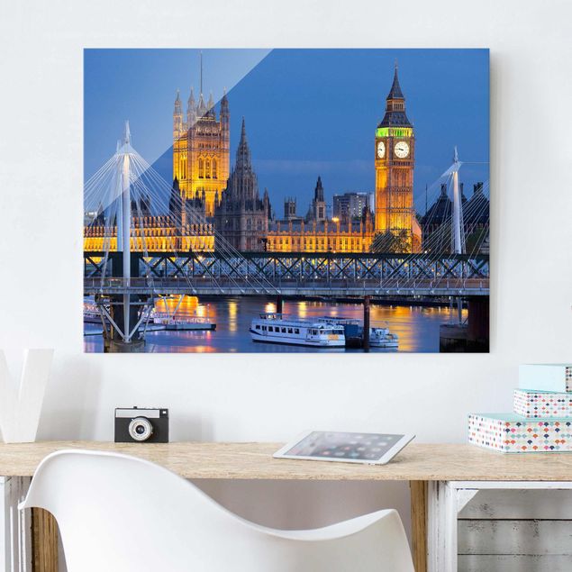 Glass prints London Big Ben And Westminster Palace In London At Night