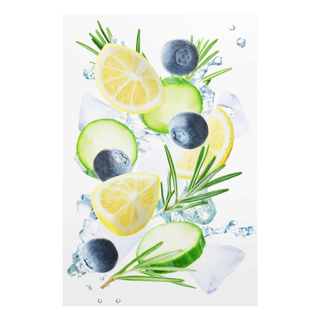 Glas Magnetboard Blueberries Lemon Ice Spash