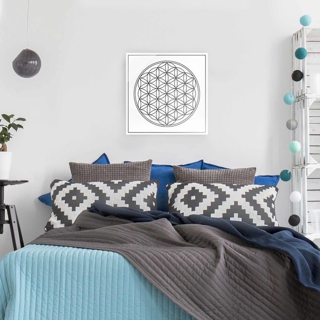 Glass prints black and white Flower of life black and white
