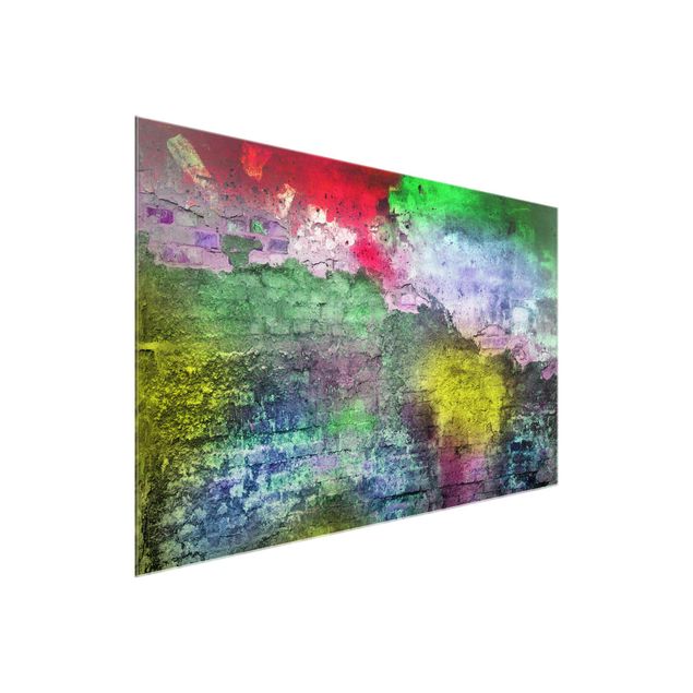 Prints industrial Colourful Sprayed Old Brick Wall