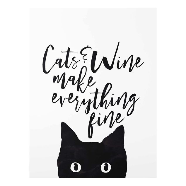 Glass prints pieces Cats And Wine make Everything Fine