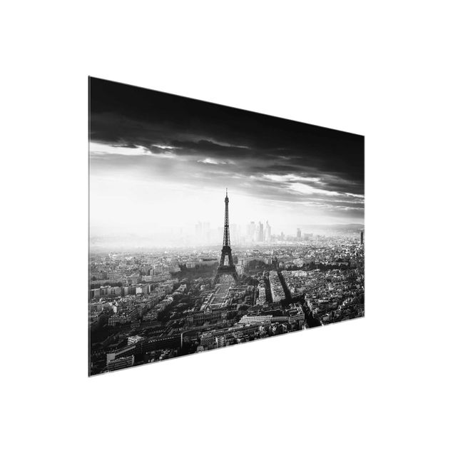 Glass prints architecture and skylines The Eiffel Tower From Above Black And White