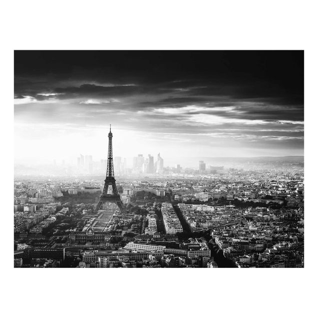 Glass prints black and white The Eiffel Tower From Above Black And White