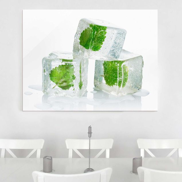 Prints modern Three Ice Cubes With Lemon Balm