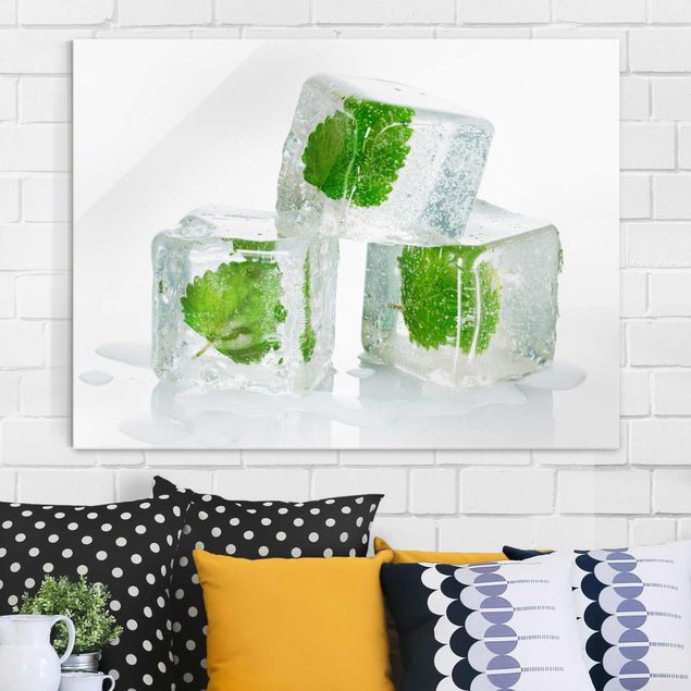 Spices wall art Three Ice Cubes With Lemon Balm