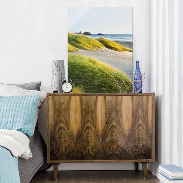 Glass prints dunes Dunes And Grasses At The Sea