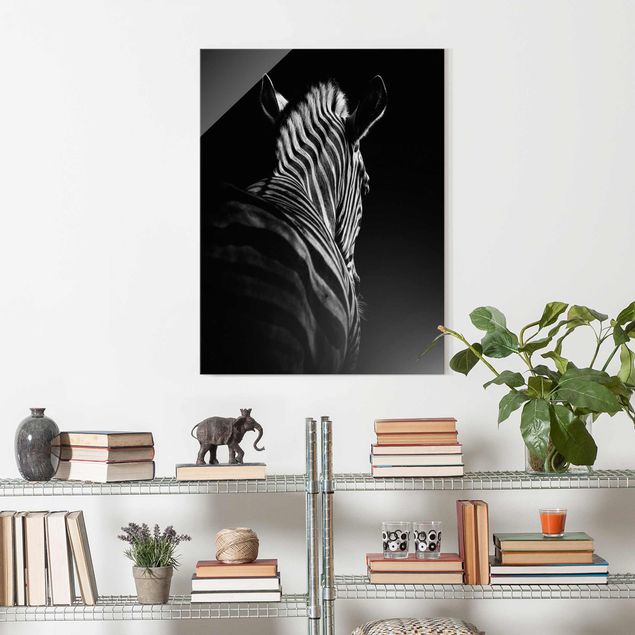 Glass prints black and white Dark Zebra Silhouette