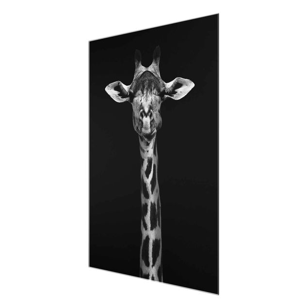 Prints black and white Dark Giraffe Portrait