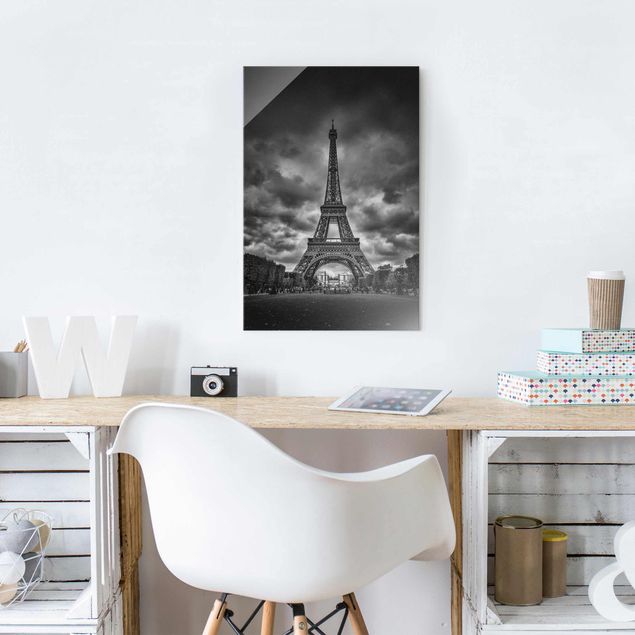Paris art prints Eiffel Tower In Front Of Clouds In Black And White