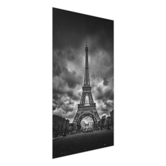 Glass prints architecture and skylines Eiffel Tower In Front Of Clouds In Black And White
