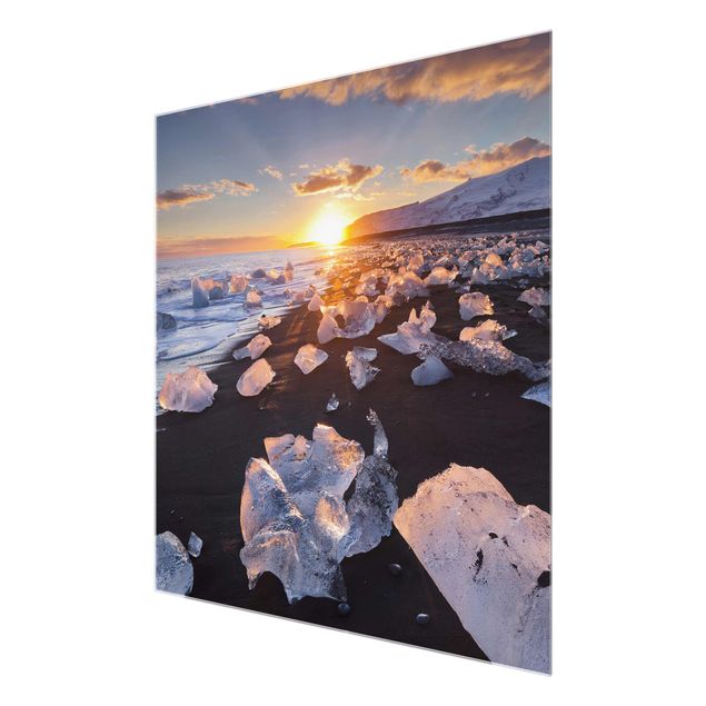 Glass prints landscape Chunks Of Ice On The Beach Iceland