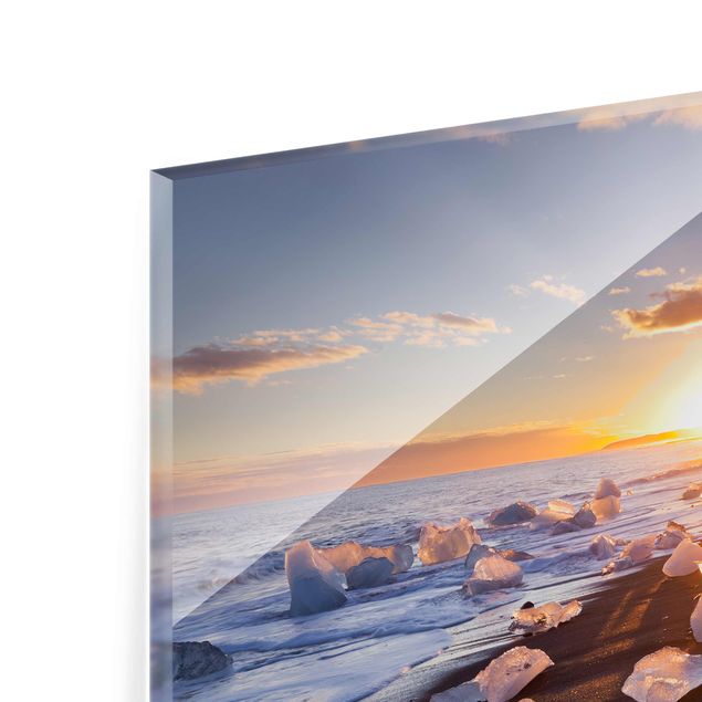 Glass prints beach Chunks Of Ice On The Beach Iceland