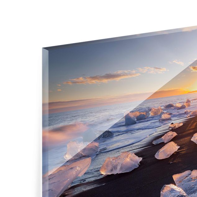 Glass prints beach Chunks Of Ice On The Beach Iceland