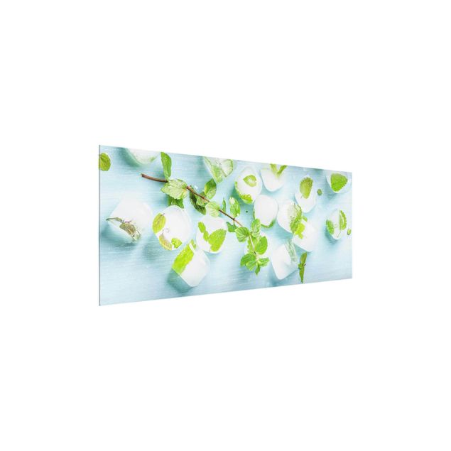 Green canvas wall art Ice Cubes With Mint Leaves