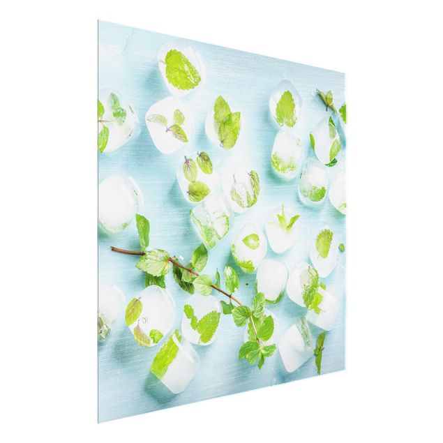 Green canvas wall art Ice Cubes With Mint Leaves