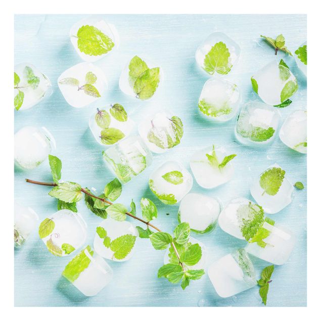 Prints Ice Cubes With Mint Leaves