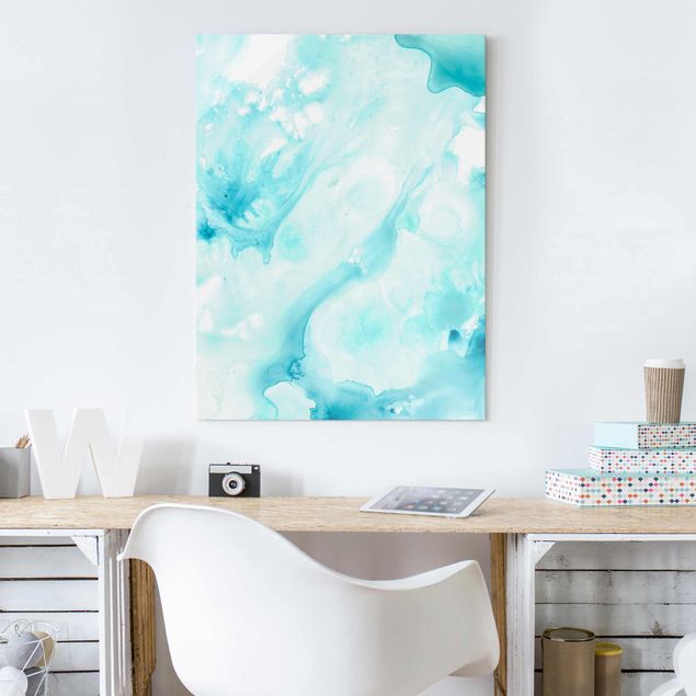 Modern art prints Emulsion In White And Turquoise I