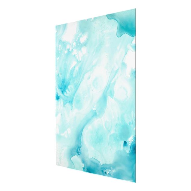Glas Magnettafel Emulsion In White And Turquoise I