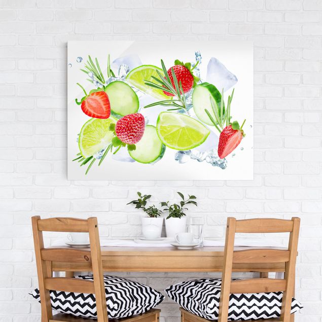 Contemporary art prints Strawberries Lime Ice Cubes Splash