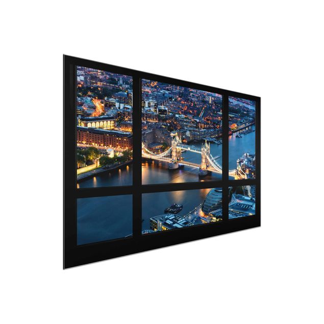 Glass prints architecture and skylines Window view of Tower Bridge at night
