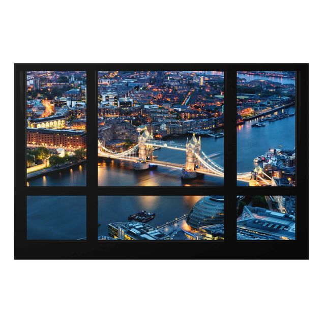 Prints modern Window view of Tower Bridge at night