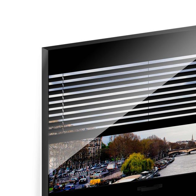 Glas Magnetboard Window View Blinds - Seine And Eiffel Tower