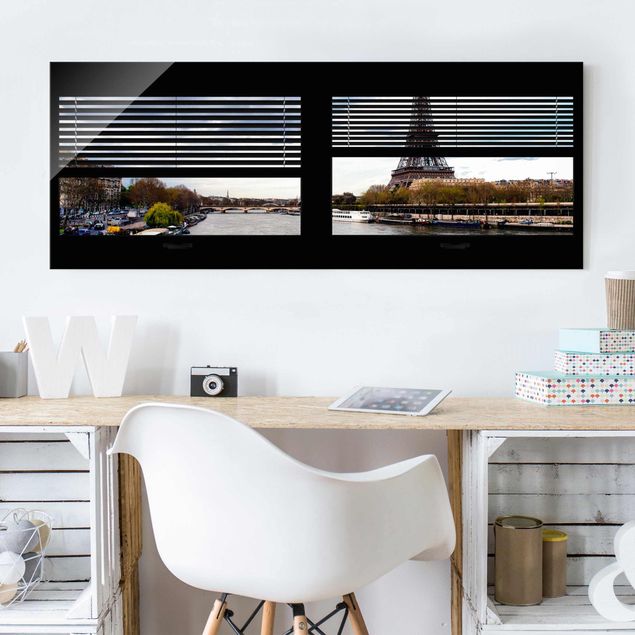 Kitchen Window View Blinds - Seine And Eiffel Tower