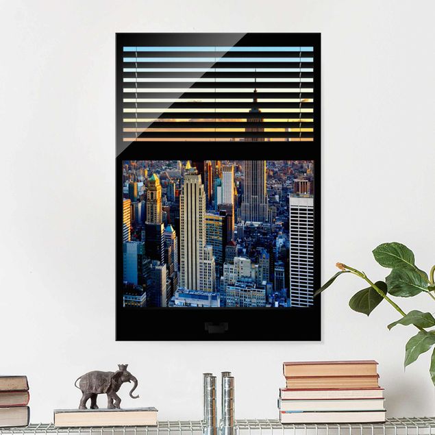 Glass prints New York Window View Blinds - Sunrise New York