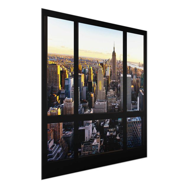 Glass prints architecture and skylines Window View At Night Over New York