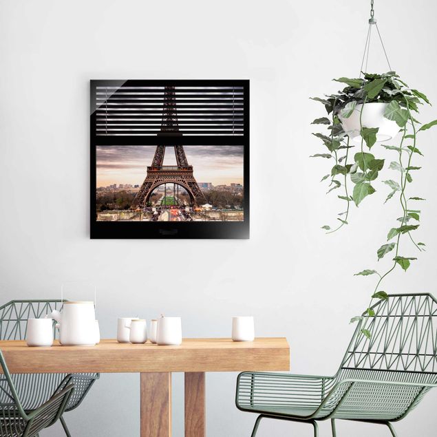Glass prints Paris Window Blinds View - Eiffel Tower Paris