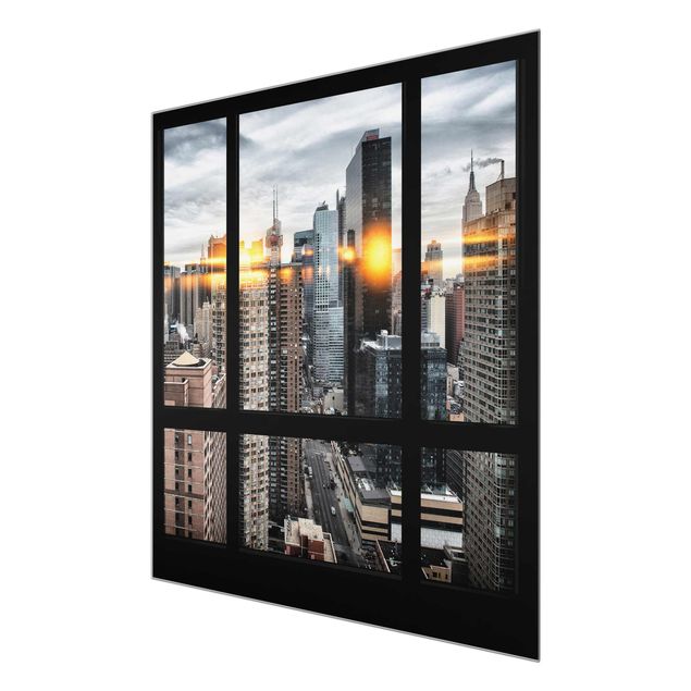 Skyline prints Windows Overlooking New York With Sun Reflection