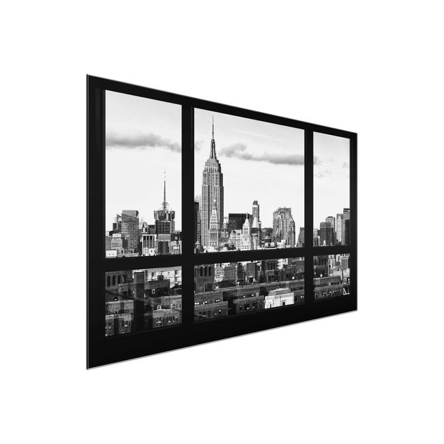 Glass prints architecture and skylines Window Manhattan Skyline black-white