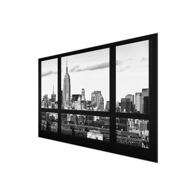 Contemporary art prints Window Manhattan Skyline black-white