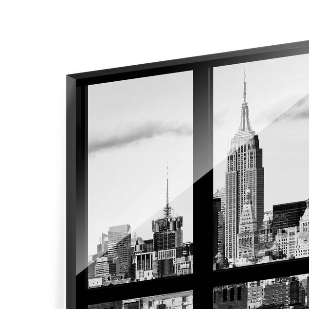 Prints Window Manhattan Skyline black-white
