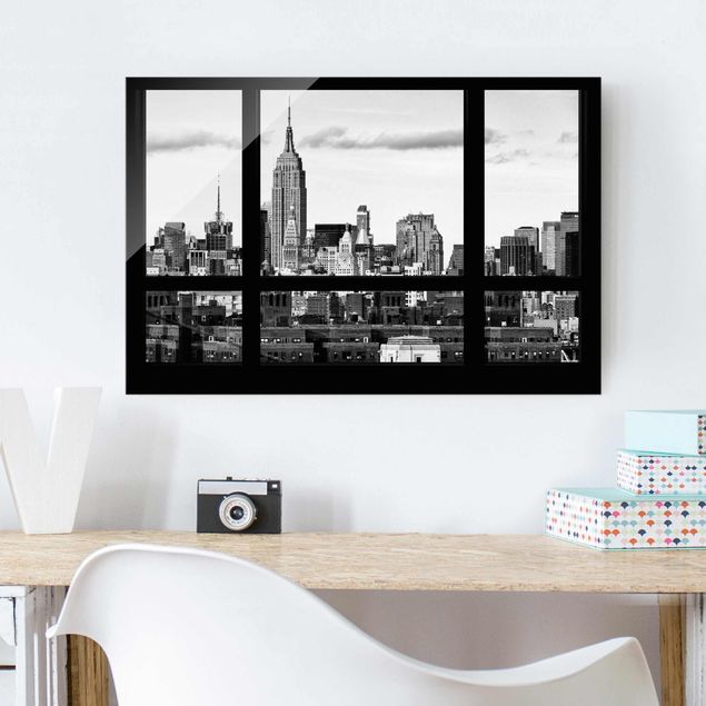 Glass prints New York Window Manhattan Skyline black-white