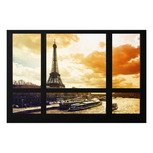 Glass prints architecture and skylines Window view - Paris Eiffel Tower sunset
